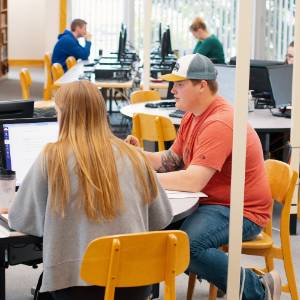 Students using computer lab in Kirk Library