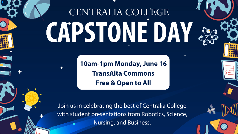 A promo graphic for Capstone Presentation Day 2025 featuring a space background and small colorful icons around the outside edges.
