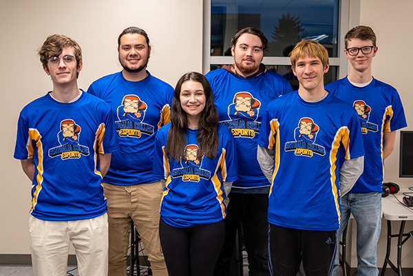 A group photo of the Centralia College esports team wearing their official team jerseys
